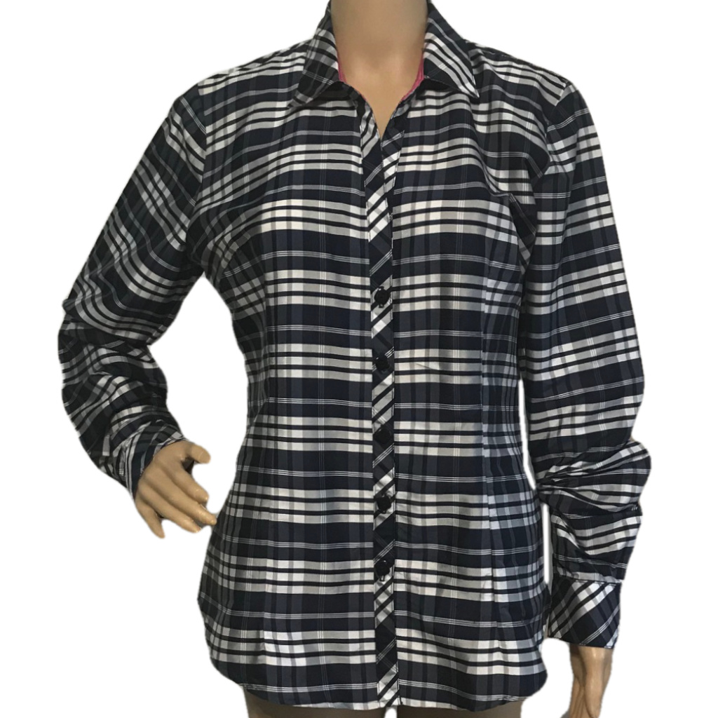 Beluva San Francisco Plaid Button Front Navy M